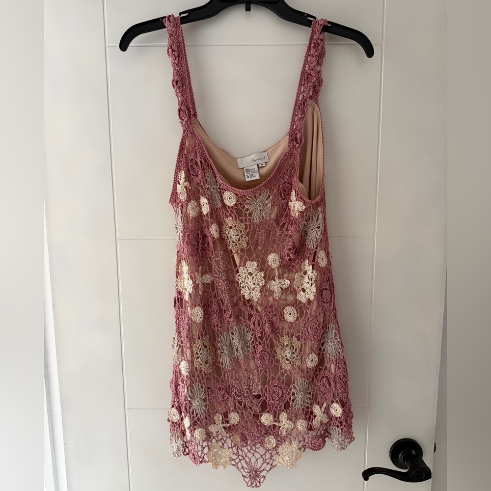 Spiegel Rose Pink Crochet Overlay Tank with Nude Lining